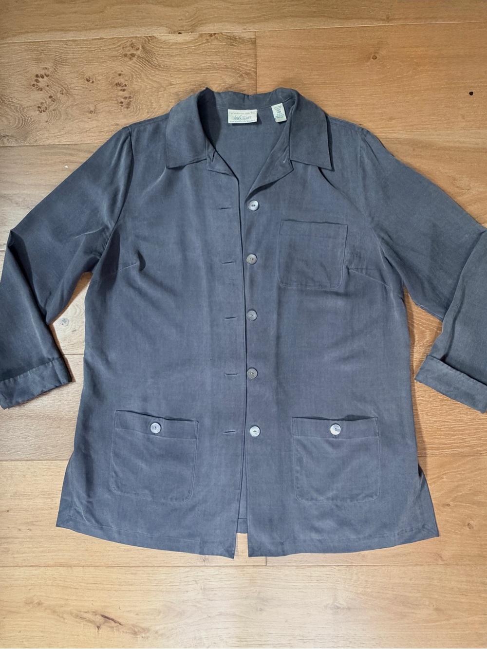 VTG 90s Silk Lord & Taylor Utility Jacket Overshirt Charcoal Gray 14W Plus Size